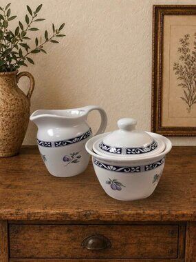 Portfolio By Pfaltzgraff Sunbury Grove Creamer & Sugar Bowl Set With Lid USA